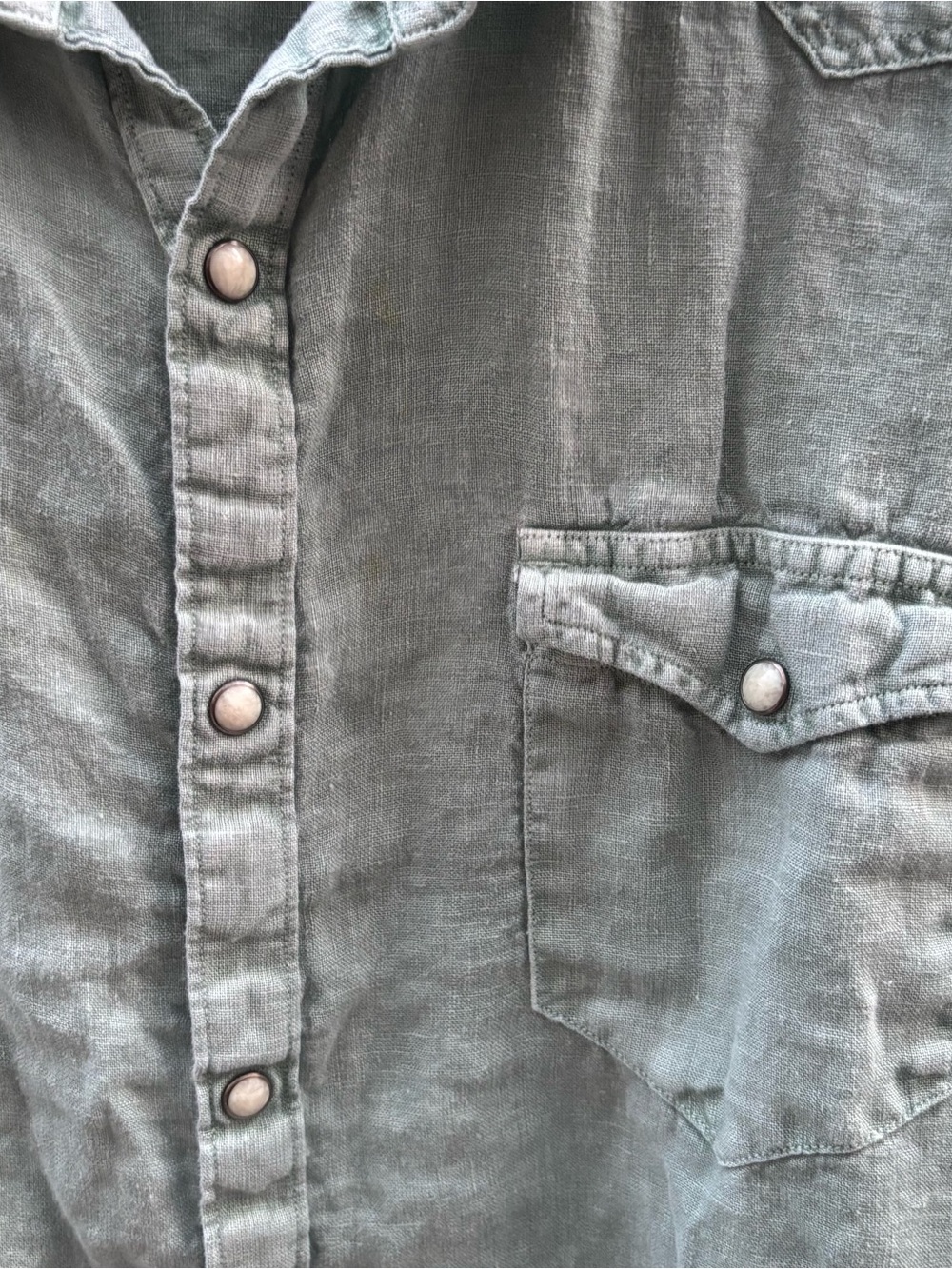 Lucky Brand 100% Linen Western Snap Button Shirt Seafoam Green Size Large - Picture 2 of 8
